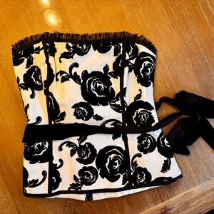 Y2K New White House Black Market floral flocked strapless top size 4